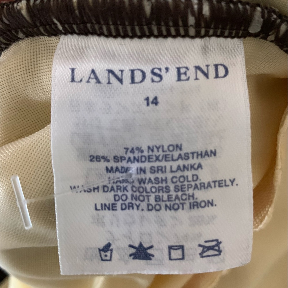 Lands End Brown Cream Bamboo Pattern One Piece Underwire Swimsuit Sz 14 - Picture 4 of 5